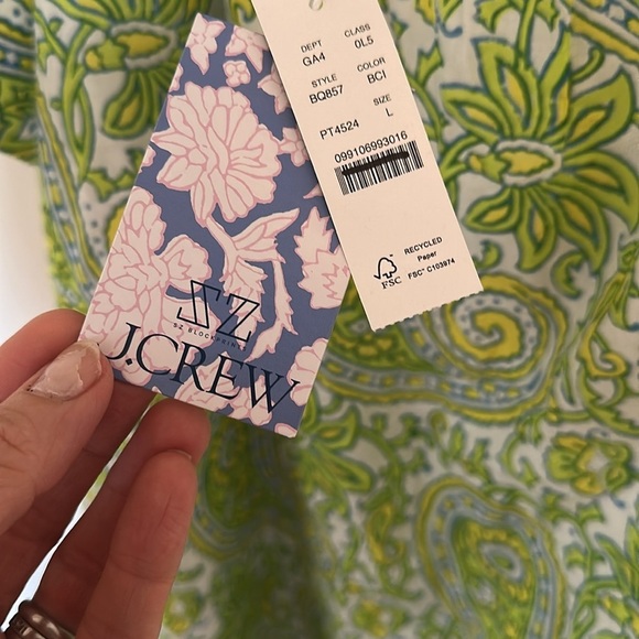 NWT SZ Blockprints x J.Crew Square-Neck Puff Sleeve Organic Cotton Mini Dress L - Picture 8 of 16